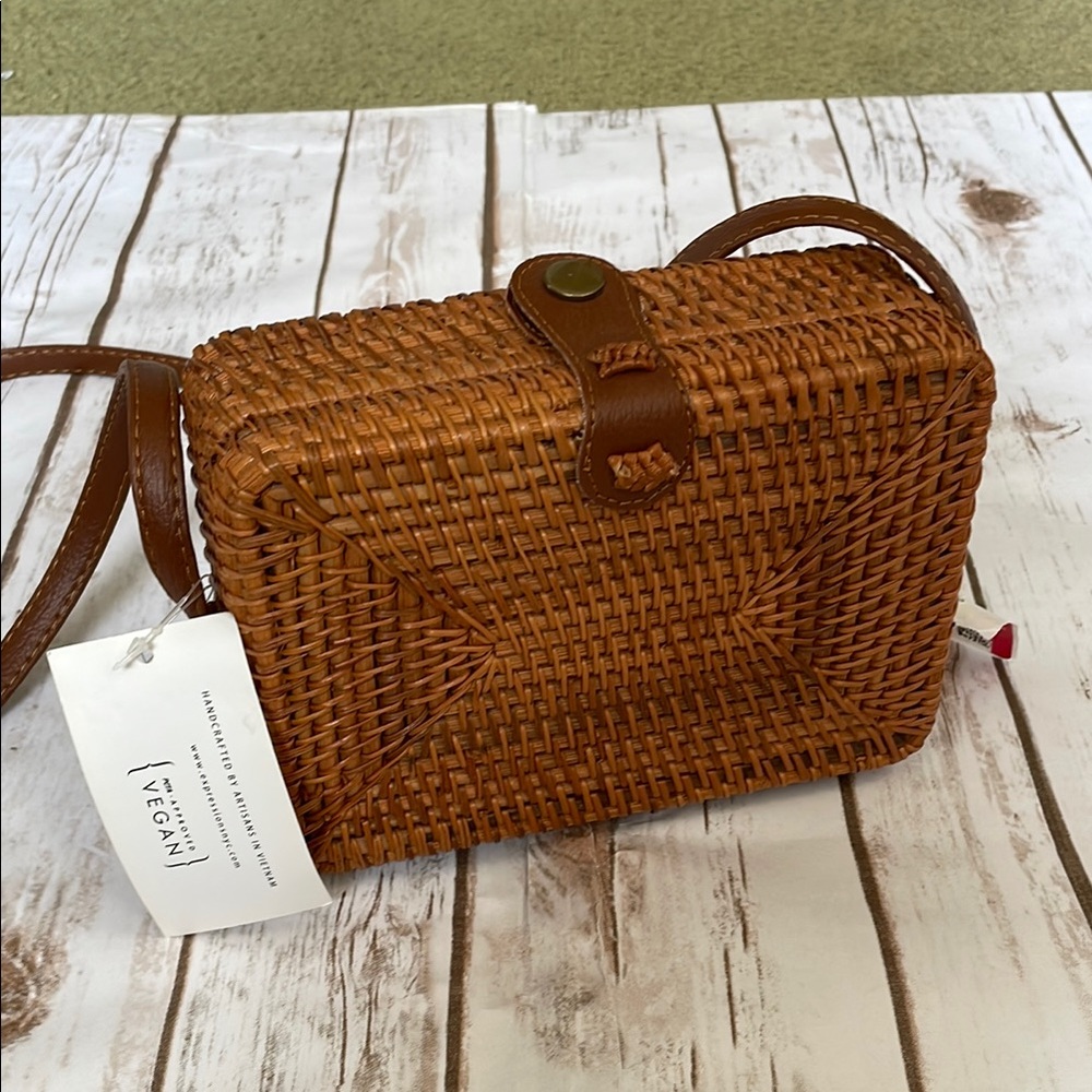 Expressions Brown Crossbody Bag with Woven Texture
